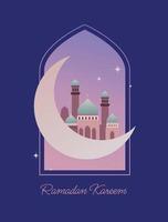 Ramadan Vektor Illustration. islamisch Urlaub, Gruß Karte, Poster. Hintergrund mit Moschee und Halbmond.