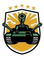 Militär- Panzer Maskottchen im das Schild Format vektor