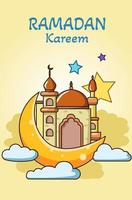 Moschee auf Goldmond bei Ramadan-Kareem-Karikaturillustration vektor