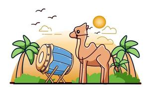 trumma moské med kamel på ramadan kareem ikon tecknad illustration vektor