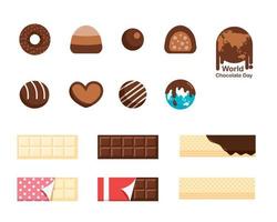 Schokolade Bar und Süßigkeiten Symbol einstellen zum Schokolade Tag Vektor. vektor