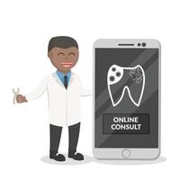 Zahnarzt afrikanisch online konsultieren Information Design Charakter auf Weiß Hintergrund vektor