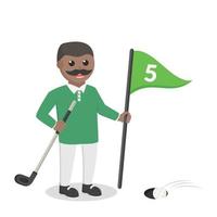 Golfspieler Mann afrikanisch Ausstecken Ergebnis Flagge Design Charakter auf Weiß Hintergrund vektor