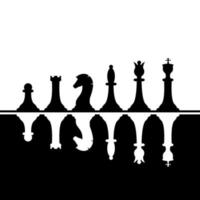 uppsättning av svart och vit schack bitar. vit schack bitar reflekterad från svart. schack strategi och taktik. vektor illustration