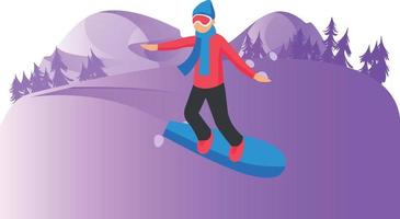 das Junge ist Snowboarden auf das Hügel. vektor