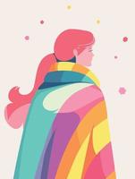 kvinna bär färgrik cape till representera stolthet dag eller stolthet månad vektor