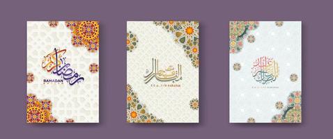 uppsättning islamic omslag bakgrund mall för ramadan händelse och eid al fitr händelse och Övrig användare.vektor illustration. vektor