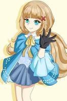 vacker prinsessa långt hår med blå kostym design karaktär tecknad illustration vektor
