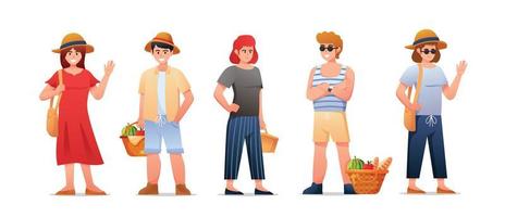Zeichen Menschen Picknick auf Sommer Ferien Vektor Illustration