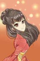 söt och vacker flicka med röd kimono design karaktär tecknad illustration vektor