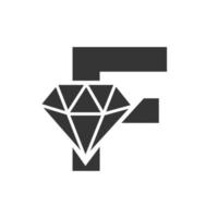 brev f diamant logotyp design. Smycken logotyp med diamant ikon vektor mall