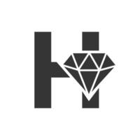 brev h diamant logotyp design. Smycken logotyp med diamant ikon vektor mall