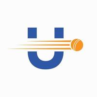 Initiale Brief u Kricket Logo Konzept mit Ball Symbol zum Kricket Verein Symbol vektor