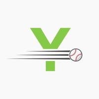 första brev y baseboll logotyp med rör på sig baseboll ikon vektor