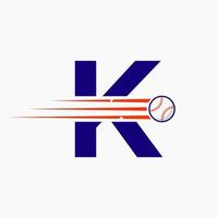 första brev k baseboll logotyp med rör på sig baseboll ikon vektor