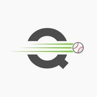 första brev q baseboll logotyp med rör på sig baseboll ikon vektor