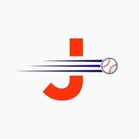 Initiale Brief j Baseball Logo mit ziehen um Baseball Symbol vektor