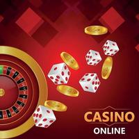 Casino Online realistische Goldmünze, Würfel und Roulette-Rad vektor