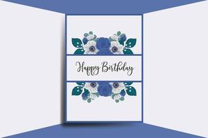 hälsning kort födelsedag kort digital vattenfärg hand dragen blå reste sig blomma design mall vektor