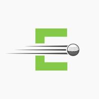 brev e golf logotyp design. första hockey sport akademi tecken, klubb symbol vektor