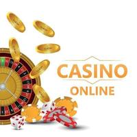 Casino Roulette Rad mit Spielkarten, Chips und Würfeln auf kreativem Hintergrund vektor