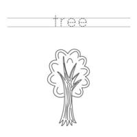 Verfolgen Sie die Buchstaben und färben Sie den Cartoon-Baum. Handschriftübungen für Kinder. vektor