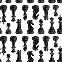 en mönster av svart silhuetter och vit rader av schack bitar, kontur stil, på en vit bakgrund. schack rör sig på en rutig styrelse. schack tecknad serie. textur för utskrift på textilier och papper. vektor