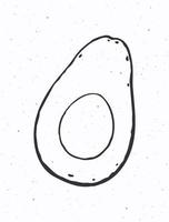 Hälfte Avocado Obst mit Samen innen. gesund Vegetarier Essen zum Frühstück. Vektor Illustration. nur Gliederung isoliert auf Weiß Hintergrund. Clip Kunst zum Verpackung, Etikett, Speisekarte, Schild