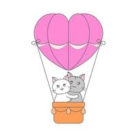 illustration av söt katt ridning på varm luft ballong. vektor