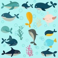 hav vilda djur och växter hav varelser uppsättning. vektor