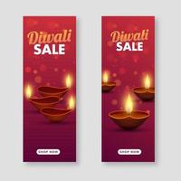 diwali försäljning mall eller vertikal baner design med belyst olja lampor i två alternativ. vektor