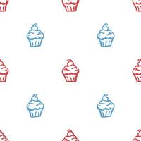 sömlös kaka mönster. sötsaker och godis bakgrund. klotter vektor illustration med sötsaker och godis ikoner