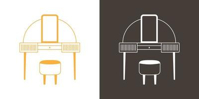 Dressing Tabelle mit Spiegel und Ottomane. Vektor Symbol isoliert auf Weiß und schwarz Hintergrund.