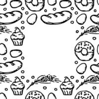 sömlös mat mönster med plats för text. färgad klotter vektor med mat ikoner. årgång mat ikoner
