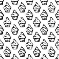 Nahtloses Kuchenmuster. Süßigkeiten und Süßigkeiten-Hintergrund. Doodle-Vektor-Illustration mit Süßigkeiten und Süßigkeiten-Symbolen vektor