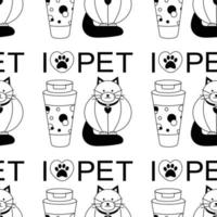 mönster med en flaska av schampo för djur, katter, hundar, och de text jag kärlek sällskapsdjur, sällskapsdjur vård. vektor