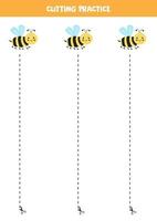 Schneidpraxis für Kinder mit süßen Bienen. vektor