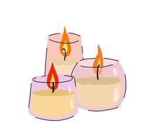 doftande ljus i glas burk. romantisk flamma och brand i dekorativ glas. klotter tecknad serie isolerat på vit bakgrund vektor
