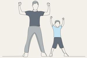 Farbe Illustration von ein Vater und Sohn Herstellung ein mächtig Pose vektor