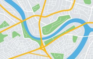 städtisch Stadt Karte, Stadt, Dorf Straßen Geographisches Positionierungs System Navigation. Innenstadt Karte mit Straßen, Parks und Fluss. abstrakt Roadmap Navigationen planen Vektor Illustration