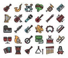 Musikinstrument Farbumriss Vektor Icons