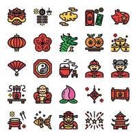 kinesiska nyår pixel perfekt färg linje ikoner vektor