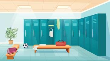 Fitnessstudio Ändern Zimmer mit Schließfächer, Schule Sport Schließfach Zimmer. Karikatur leeren Universität Sport Verein Kleiderschrank Innere Vektor Illustration