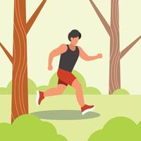 Bild von ein Mann Laufen im das Wald vektor