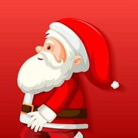 Seitenansicht der niedlichen Weihnachtsmann-Karikaturfigur auf rotem Hintergrund vektor
