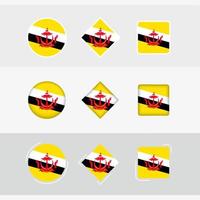 brunei flagga ikoner uppsättning, vektor flagga av brunei.