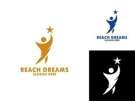 erreichen Traum Logo, abstrakt Mensch erreichen Träume, Erfolg, Tor kreativ Symbol Idee Logo Konzept. vektor