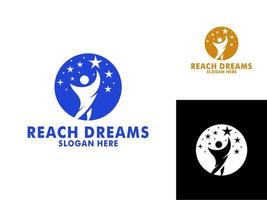 erreichen Traum Logo, abstrakt Mensch erreichen Träume, Erfolg, Tor kreativ Symbol Idee Logo Konzept. vektor