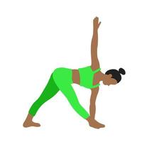 flexibilitet pilates yoga utgör. afrikansk amerikan kvinna, lady, kvinna, flicka. meditation, pilates, mental hälsa, Träning Gym. vektor illustration i tecknad serie platt stil isolerat på vit bakgrund.