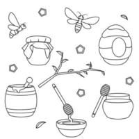 einstellen Vektor Illustration, Honig und Bienen, Biene Bienenstock, ein Fass von Honig, Honig Bienenhaus, Gekritzel und skizzieren
